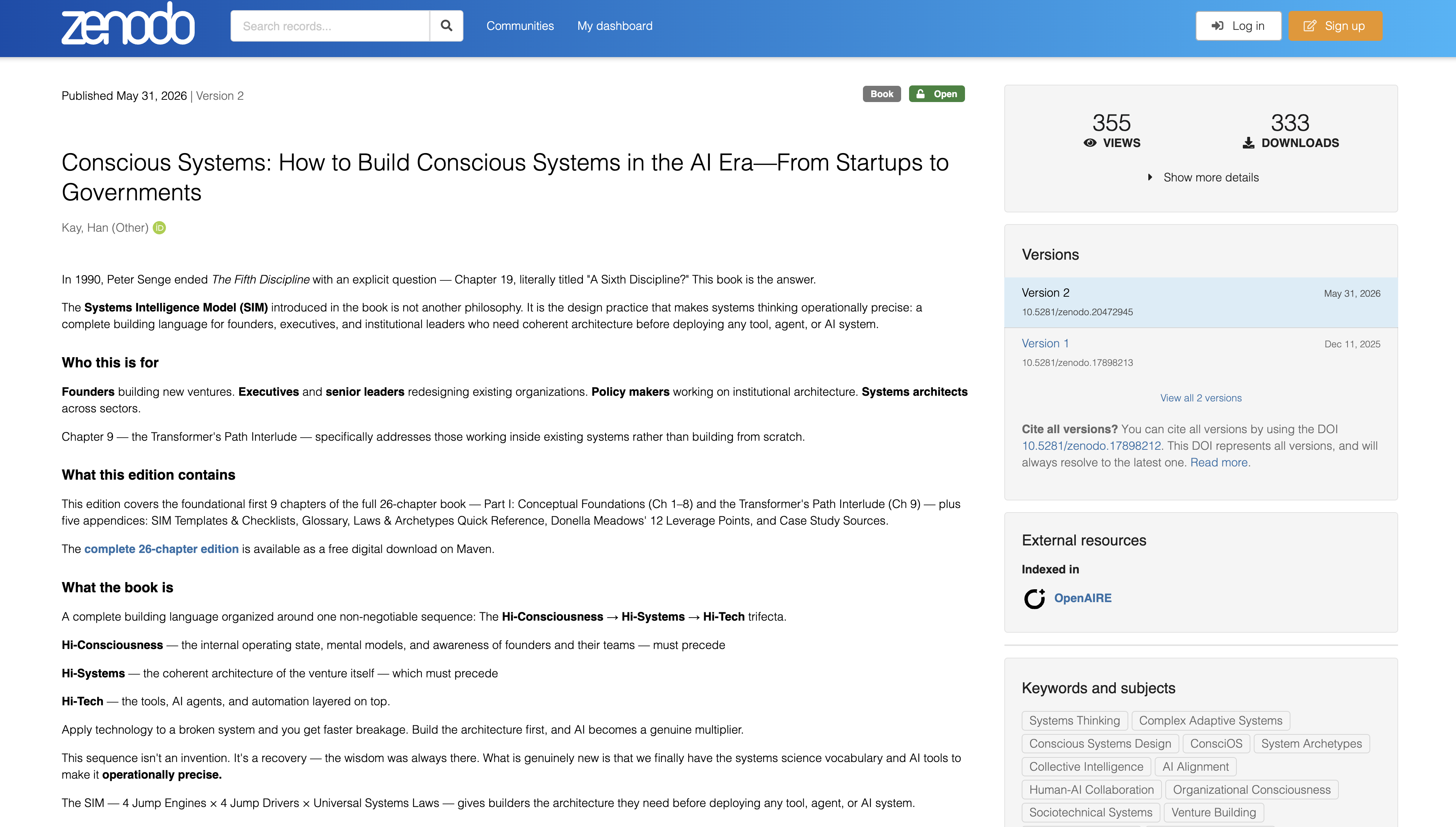 Conscious Systems on Zenodo