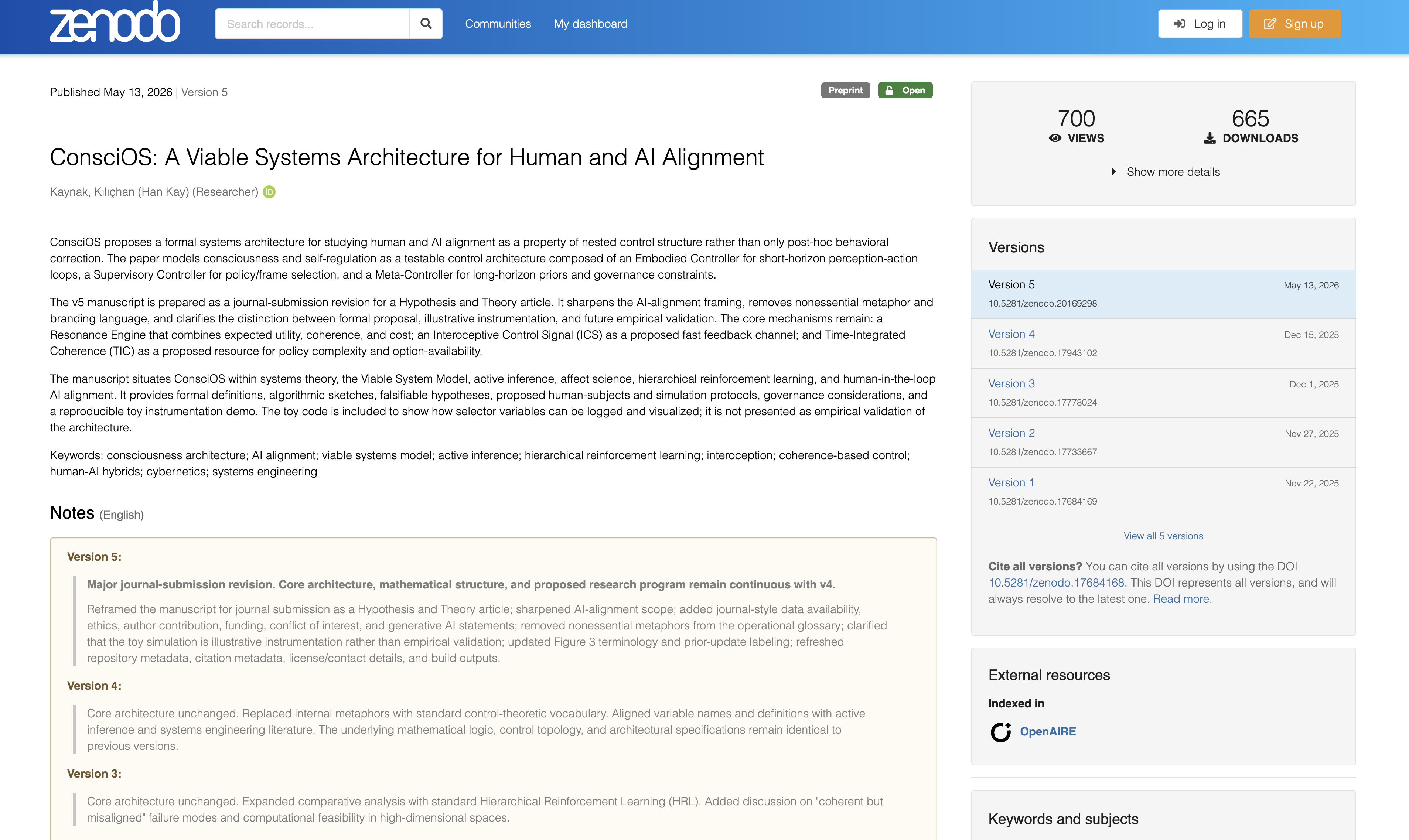 ConsciOS paper on Zenodo
